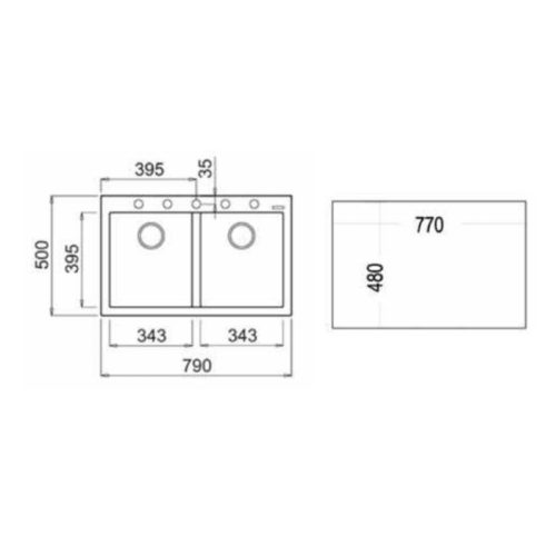 Kích thước chậu đá nhân tạo TEKA FORSQUARE 2B 790 BLACK 115260014