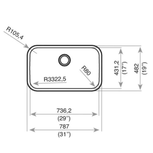 Kích thước chậu rửa inox TEKA BE 74.43-20 3½ C/REB 10125121