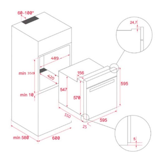 Kích thước lò nướng đối lưu TEKA HCB 6370 SS 111020100